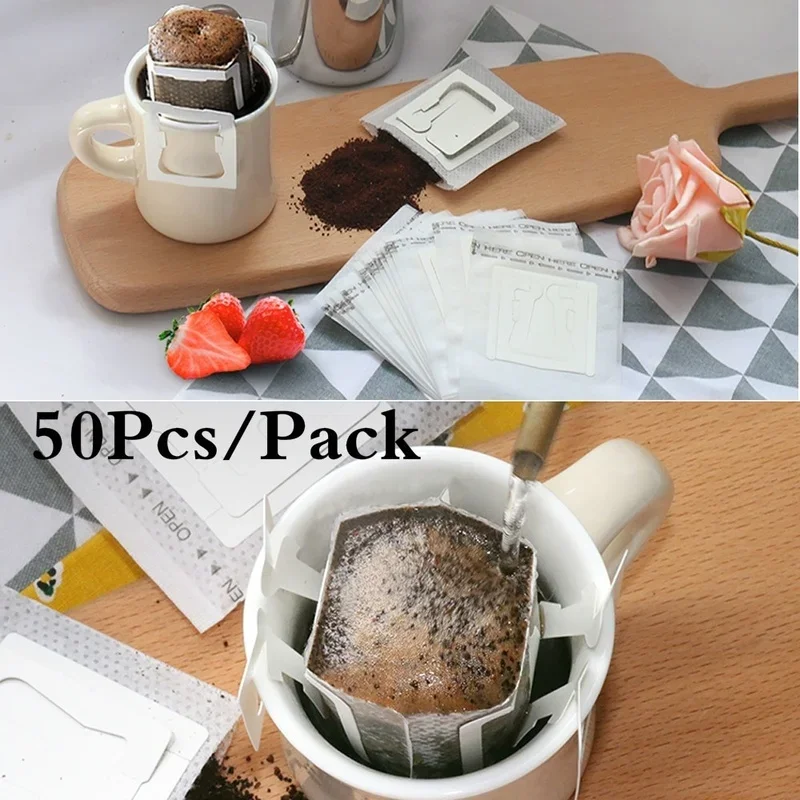 

50Pcs/Pack Drip Coffee Filter Bag Portable Hanging Ear Cup Coffee Filters Paper Home Office Travel Brew Coffee&Tea Tools