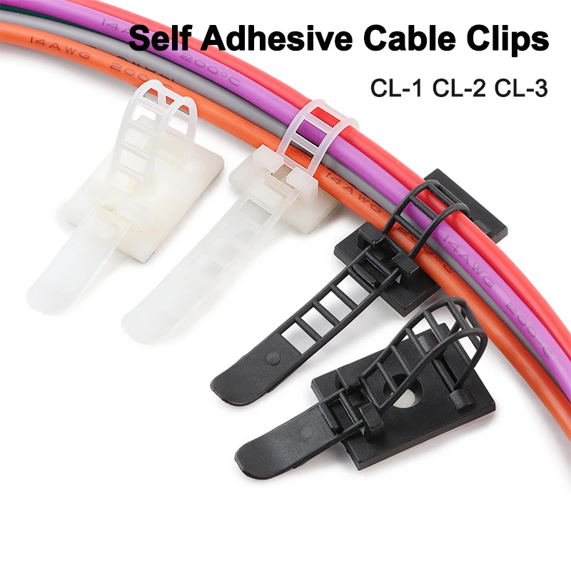 10Pcs Self Adhesive Cable Clips CL-1 CL-2 CL-3 White Black Mount Wire Clamps Line Tie Fixed Adjustable Car Wire Cord Holder