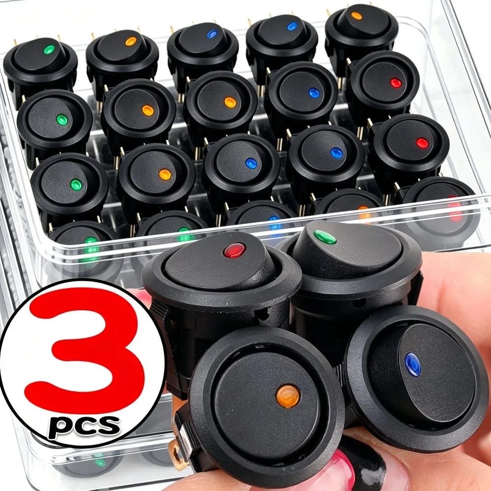 12V Switch on/Off Control SPST LED Boat Switch with Indicator Light Car Truck Rocker 3-Pin 2-Position Marine Auto 1/3pcs