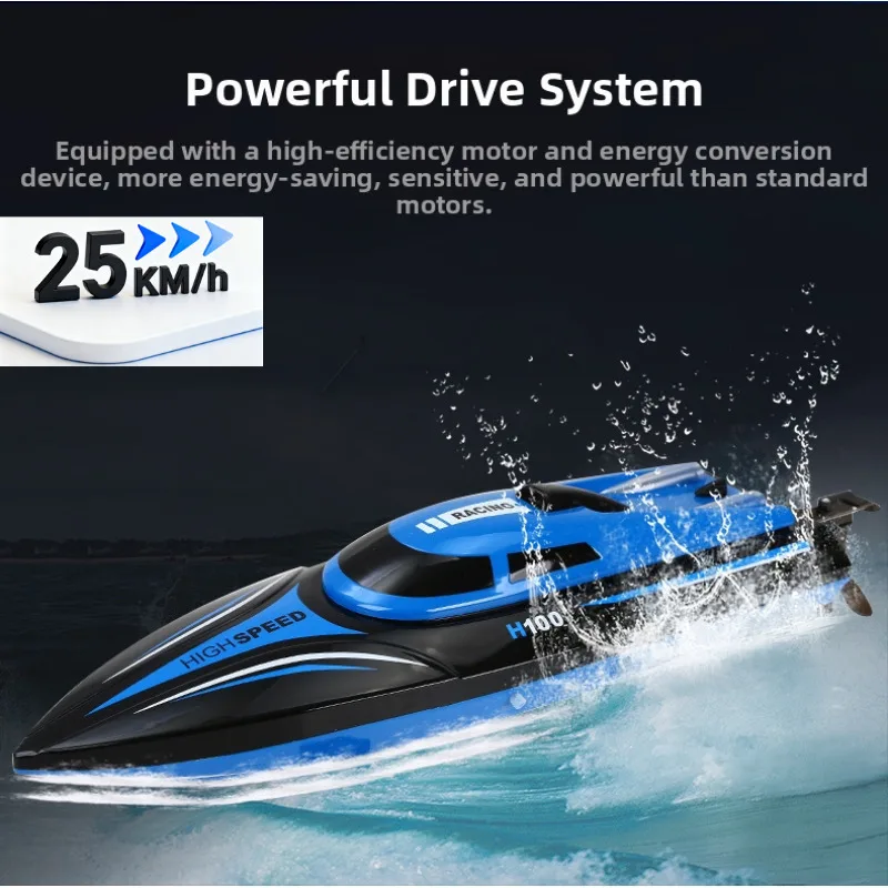 Nuova batteria H100 RC per barca 2.4Ghz 25 km/h ad alta velocità ​ ​ Velocità dell'acqua per barca da corsa telecomandata ​ ​ Regalo di compleanno giocattolo modello barca per bambini