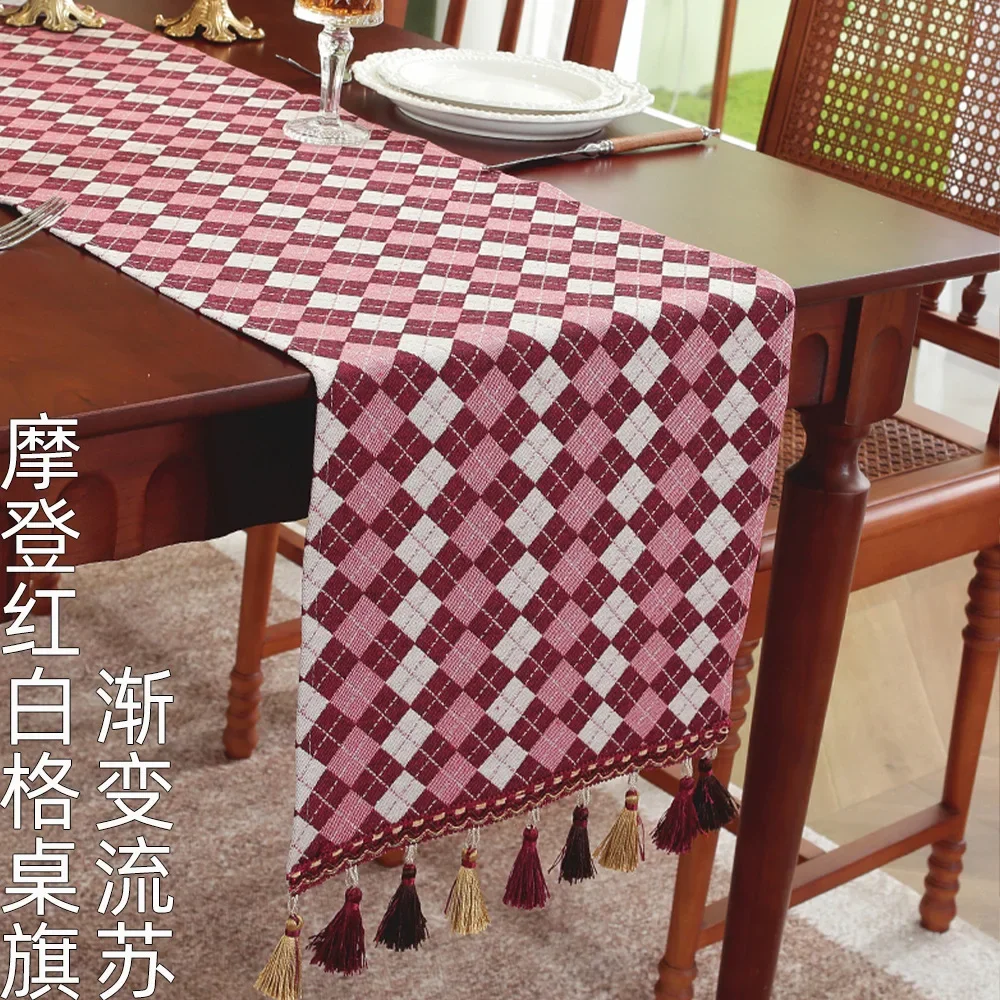 American Vintage Jacquard Tassel Tea Table Runner High-end Designer Tea Cloth Dust-proof Tablecloth for Living Room Dining Table