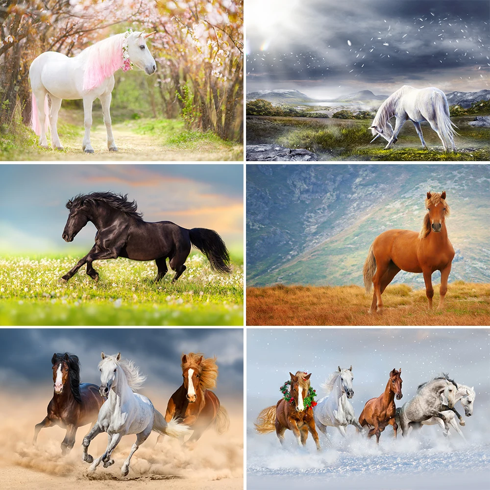 Background Horse Fairytale Flower Sea Kids Birthday Party Room Decor Portrait Photographic Backdrop For Photo Studio