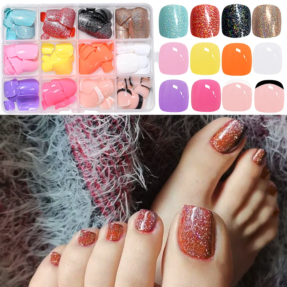 

288 шт./кор. накладные ногти на ногах, 12 цветов, смешанные ногти на ногах, французский дизайн, типсы, накладные ногти, акриловые накладные ногти с инструментами