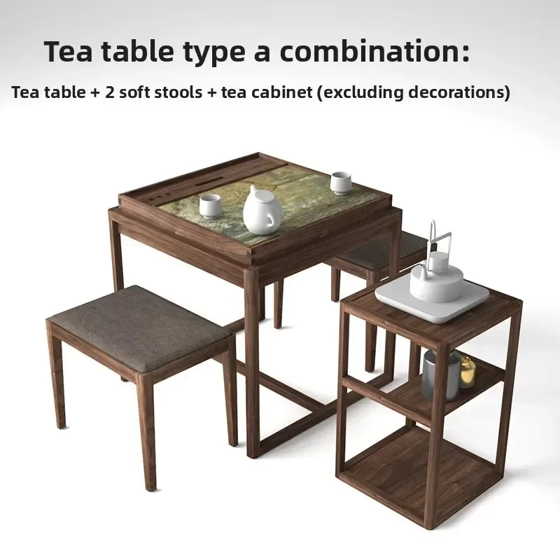 Balcony small tea table and chairs, Chinese black walnut solid wood, simple modern home, minimalist Zen tea table for making tea