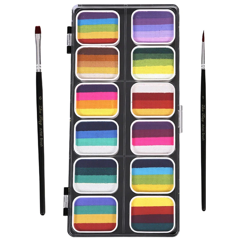 Juego de pintura de tiras de arcoíris lavables con degradado de 12 colores, Kit de pinturas faciales para niños, paleta de maquillaje para Halloween, cuerpo de bolígrafo