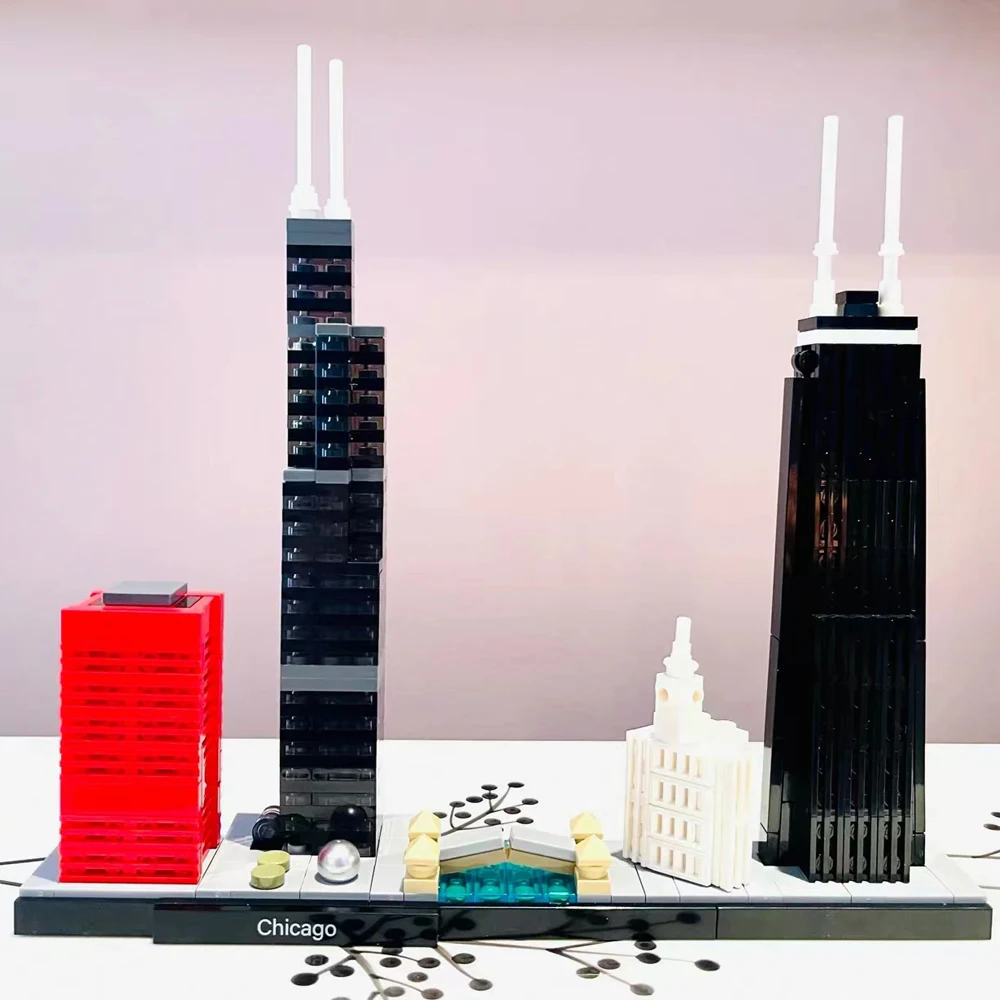 Hot Sales City Chicago Skyline Gebouw Oriëntatiepunt 444Pcs Model Street View Bouwstenen Speelgoed Geschenken 21033