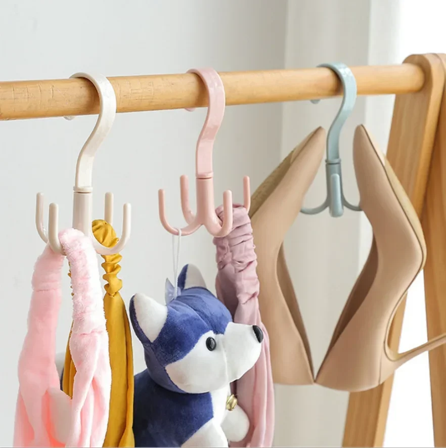 Space Saving Rotated Hanger Hooks plastic Four Claw Wardrobe Bag Clothes Shoes Rack Belt Scarf Hanging 360° Spinner Hangers