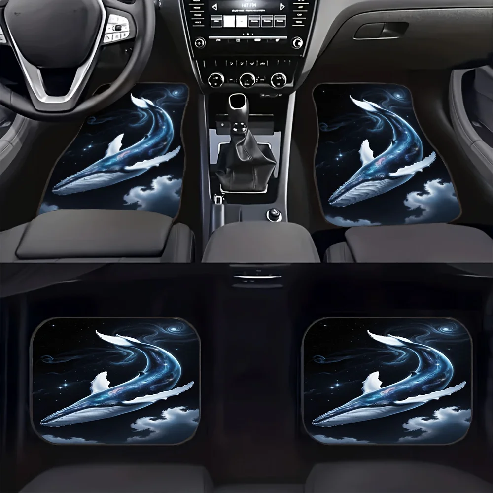 

4pcs Whale And Starry Sky Car Floor Mats - Durable Polyester, All-Season Fit For SUVs, Front & Rear Seats, Stylish And Nautical