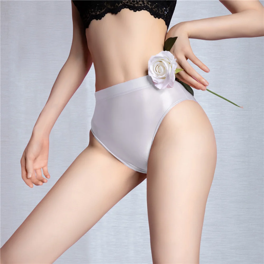 High Waist Sexy Panties for Women Oil Glossy Candy Color Briefs Smooth Thin Sheer See Through Thong Elastic Tight Underwear