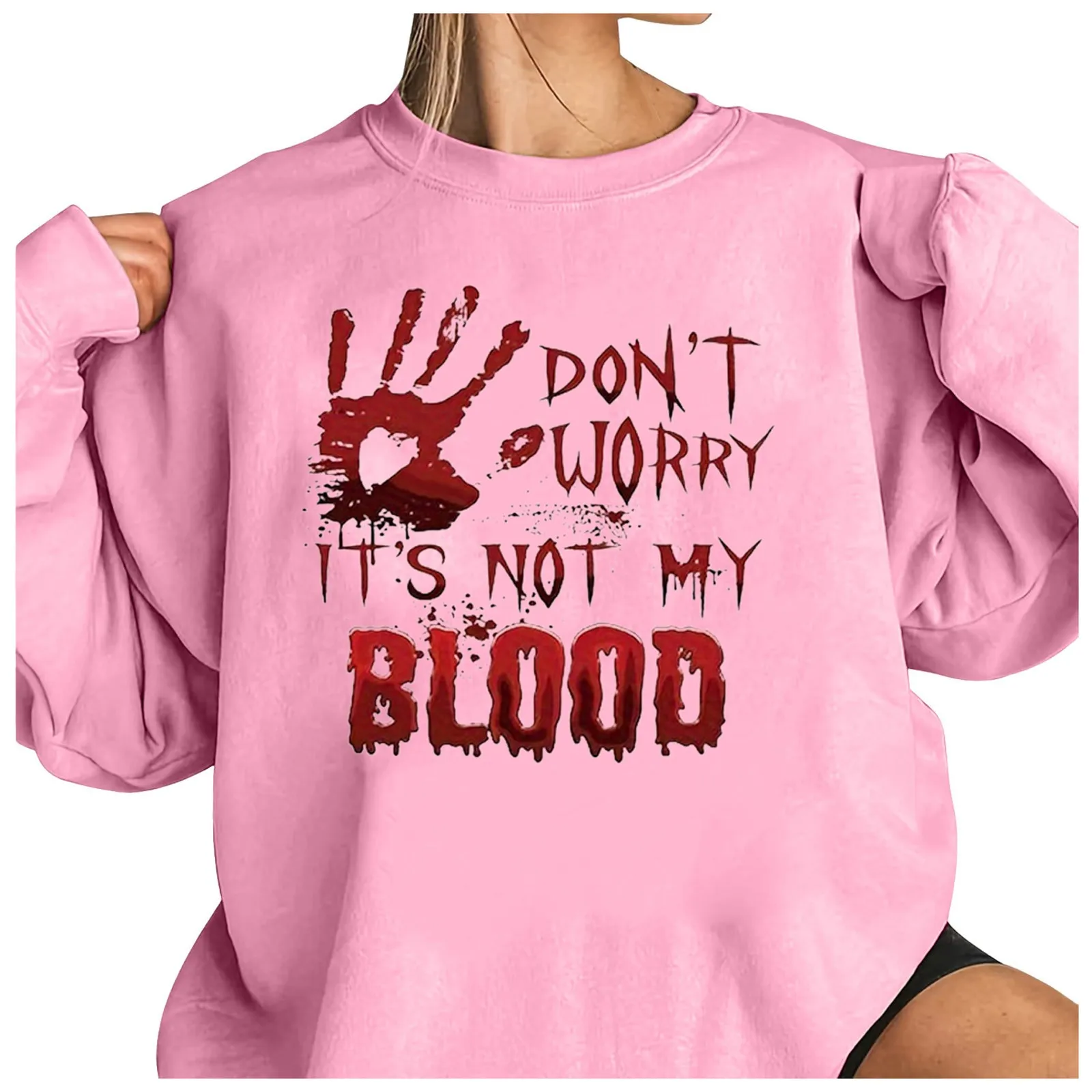 

Women's Halloween Print O Neck Sweatshirt Casual Pullover Long Sleeve Bloody Motif Fit For Workout & Hoodies For Teen Girls