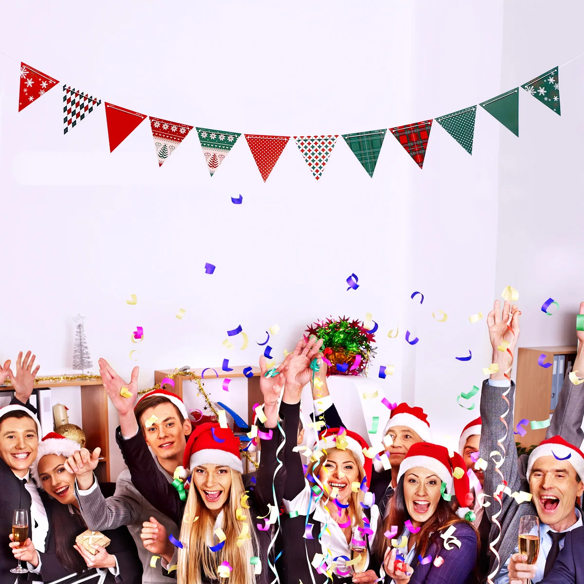 

Colorful Paper Banners Triangle Garland Pennant Flags Holiday Decorations Christmas Party Supplies Festive Bunting