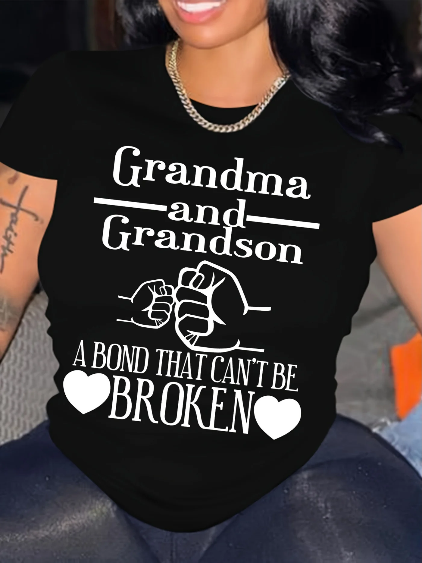 Oma en kleinzoon T-shirt met ronde hals en print, geschikt voor alle seizoenen, dameskleding
