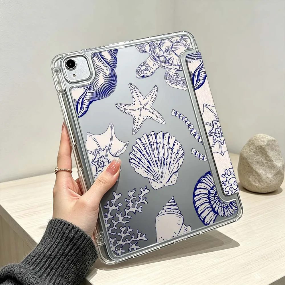 

Cartoon Turtle Conch Starfish Soft For iPad Pro Air mini 6 5 4 3 2 1 11th 10th 6th 5th M5 M4 M3 M2 9gen Foldable 3Y Tablet Case