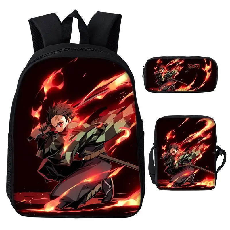 Dämonentöter Tanjiro Kamado Nezuko Agatsuma Zen'itsu Schultasche Hochwertiger Cartoon-Druck Große Kapazität Tragbare Umhängetasche – Detail 3