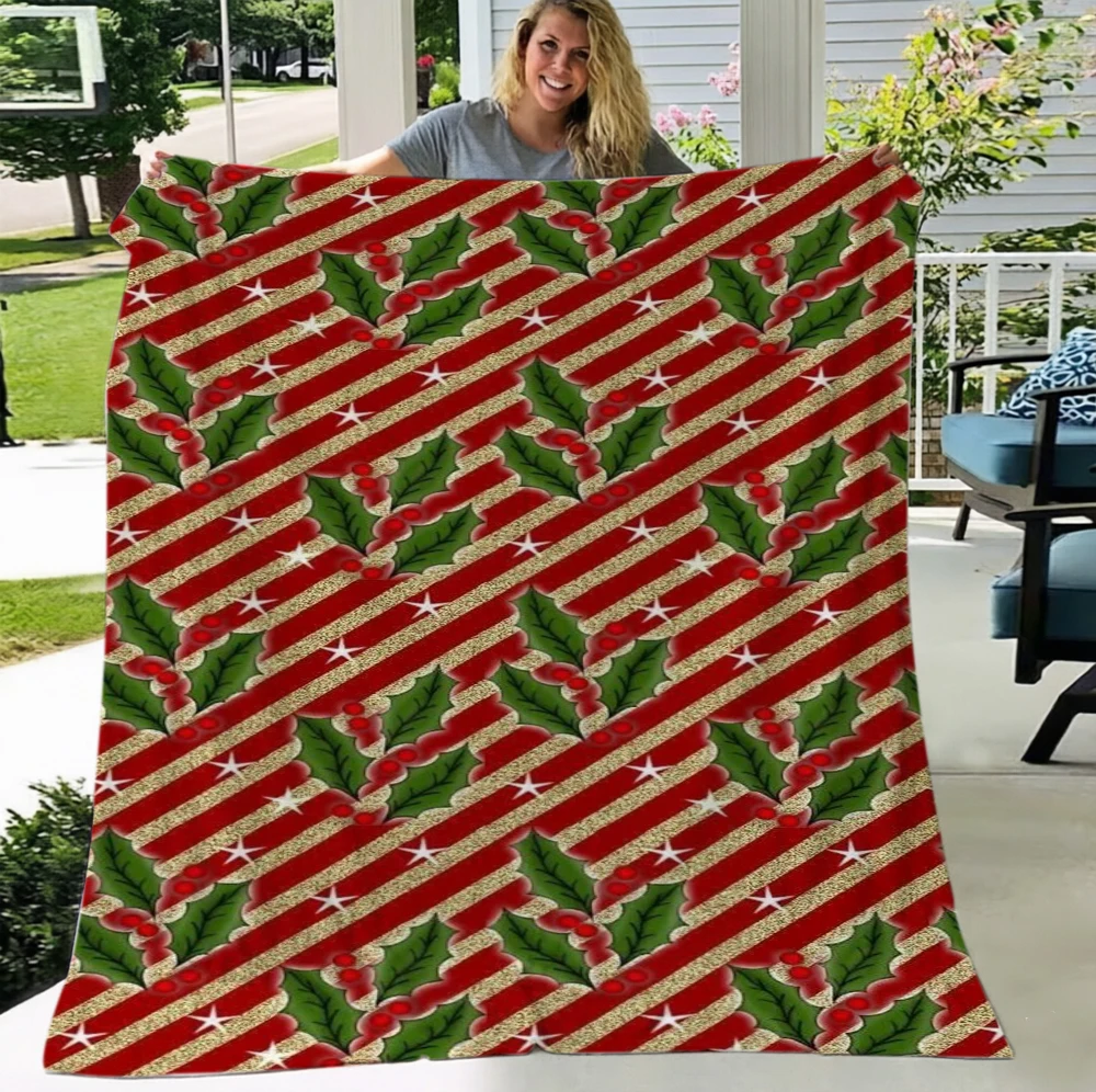 Cookie Blanket Throw Christmas Candy Cane Soft Flannel Warm Blankets For Sofa Bed Sprinkles Gingerbread Merry Xmas Decor