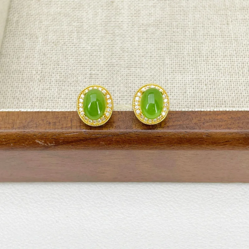 

Hetian And Bi Jade S925 Silver Classic Full Green Jewelry Earrings 584