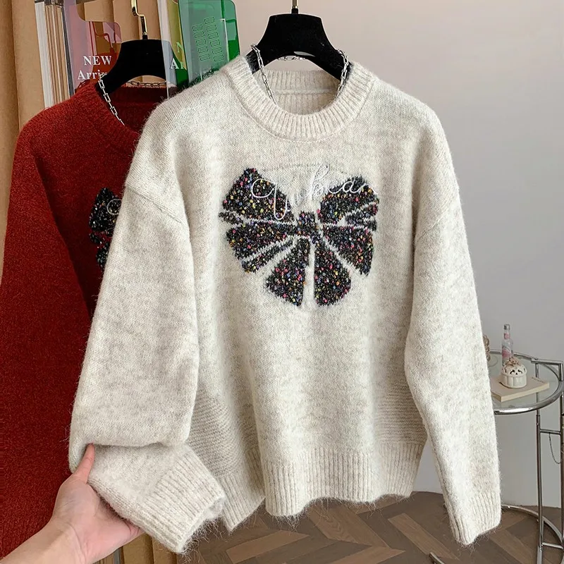 

Cisas Knot Long Sve Knitted Sweater plus Size Women's Boting irt Cover Belly Winter Faion Commute Sle