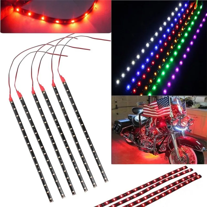 6PCS DC 12V Waterproof Motor LED Strip SMD Underbody Decorative strip Light For Car Motorcycle Beautiful Decorative Soft Lights