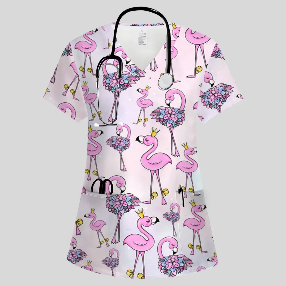 uniforme-clinico-feminino-com-decote-em-v-manga-curta-e-bolsos-com-elementos-de-desenho-animado-uniforme-casual-para-dentistas