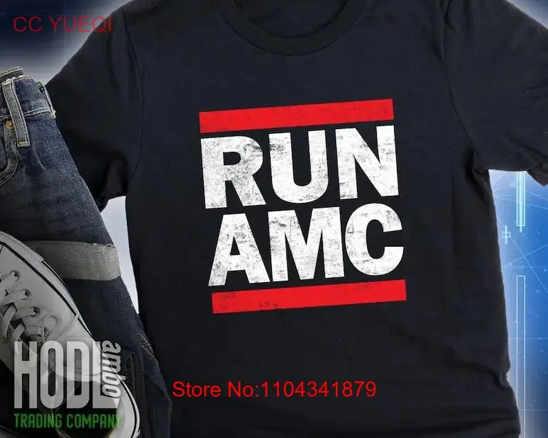 RUN AMC Vintage Distressed T Shirt MOASS Short Squeeze Hip Hop Parody Diamond Hands Meme Stock Ape Wall Street Bets