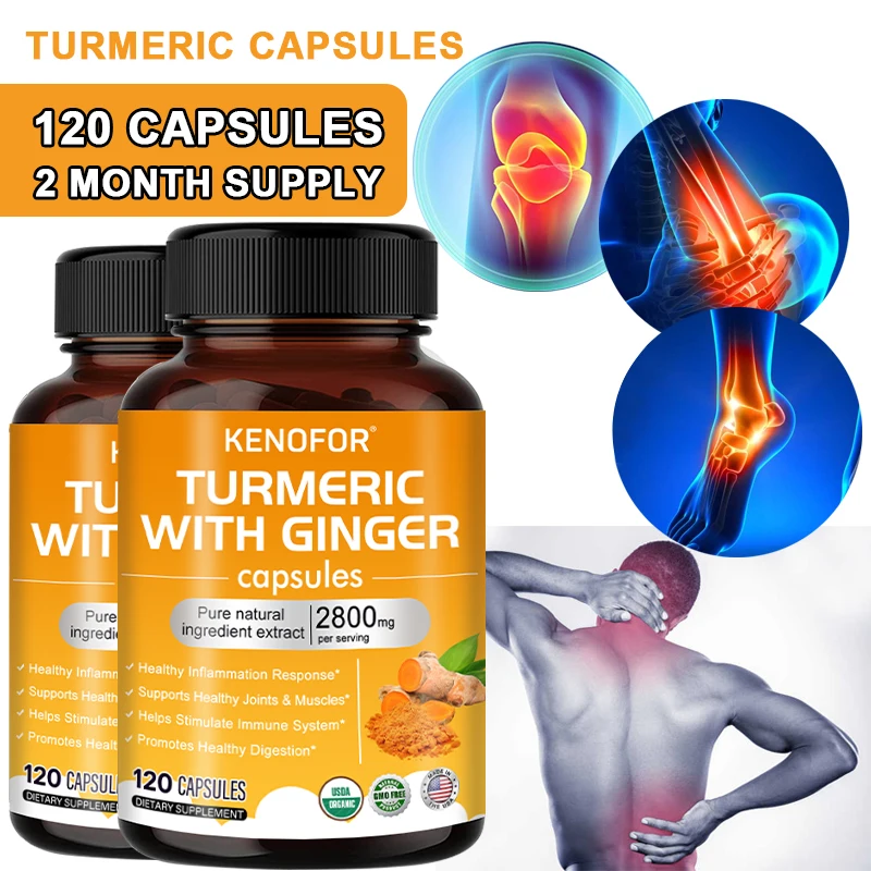 

Kenofor Turmeric Curcumin Ginger Capsules Promote Healthy Digestion of Intestines Anti-Inflammation and Joint Pain Relief