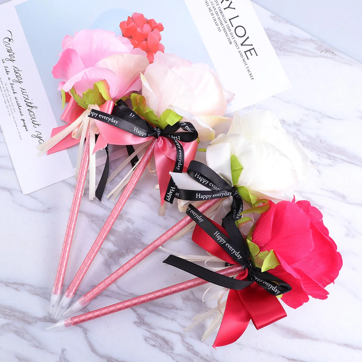 

5Pcs Bowknot Flower Pens Decorative Ballpoint Stylish Writing Instrument Cute Stationery for Women Novelty Gift
