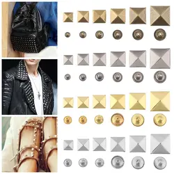 50Sets 6-12MM Pyramid Shape Square Rivets Bag Shoes Bracelets Belt Fix Studs Metal Square Spikes DIY Crafts Garment Aceessories