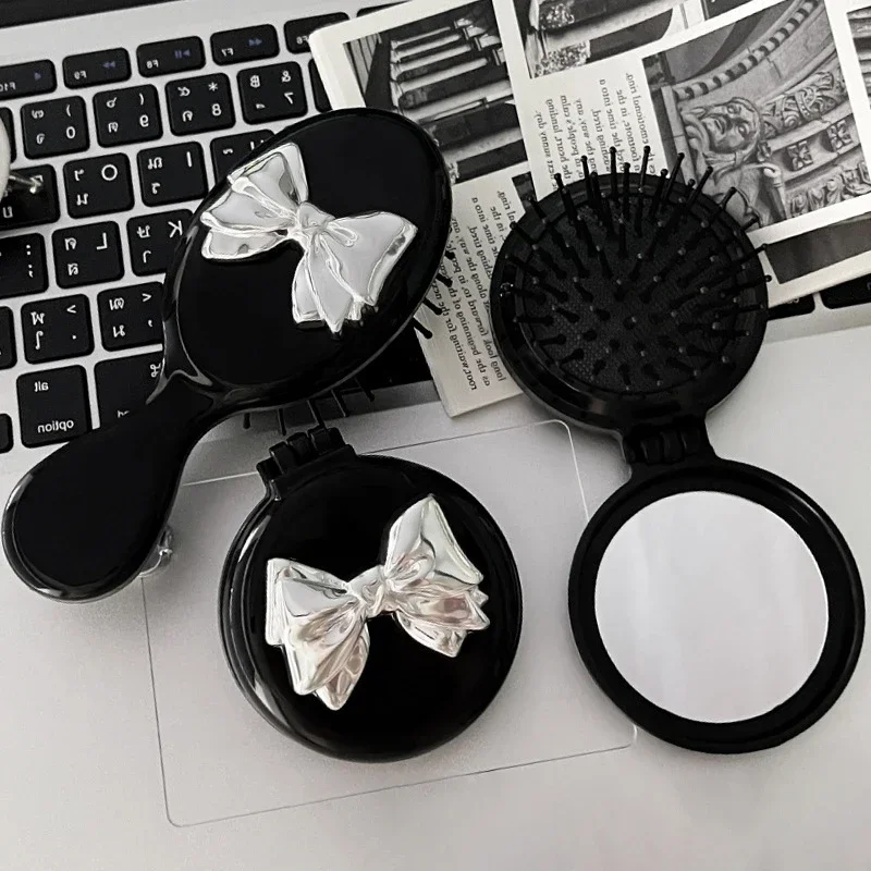 

Portable Cute Bow Mini Round Hair Comb Hair Salon Hairdressing Massage Folding Hair Brush Air Cushion Comb Makeup Beauty Tools