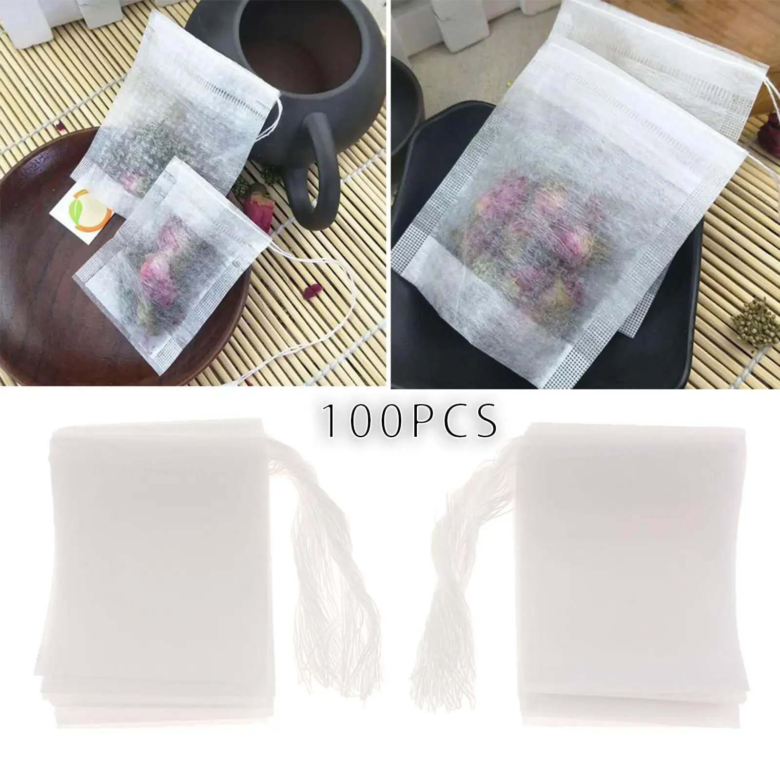 Image 5: 100x sachets filtrants à thé sachets de thé jetables avec cordon pour épices à base de plantes