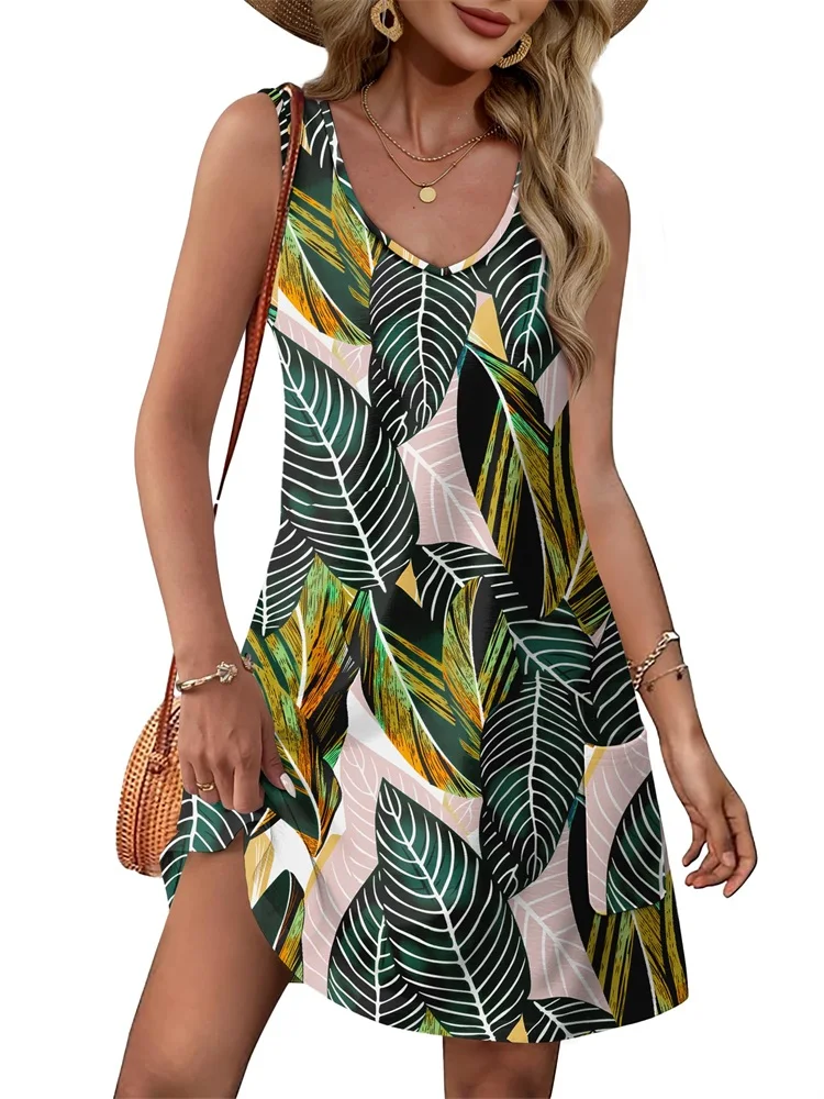 Summer Women Sexy Dress Floral Striped Posilla Beach Style V-neck Halter Avant-garde Micro-elastic Slim-fit Over The Knee Dress