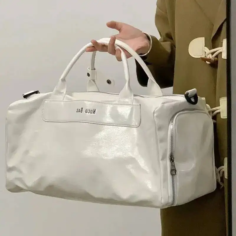 

Bloom Sport White Shoulder Bags Wallet Women Travel Leather Large Capacity Tote Handbag Dry Wet Separation Fiess Bag New