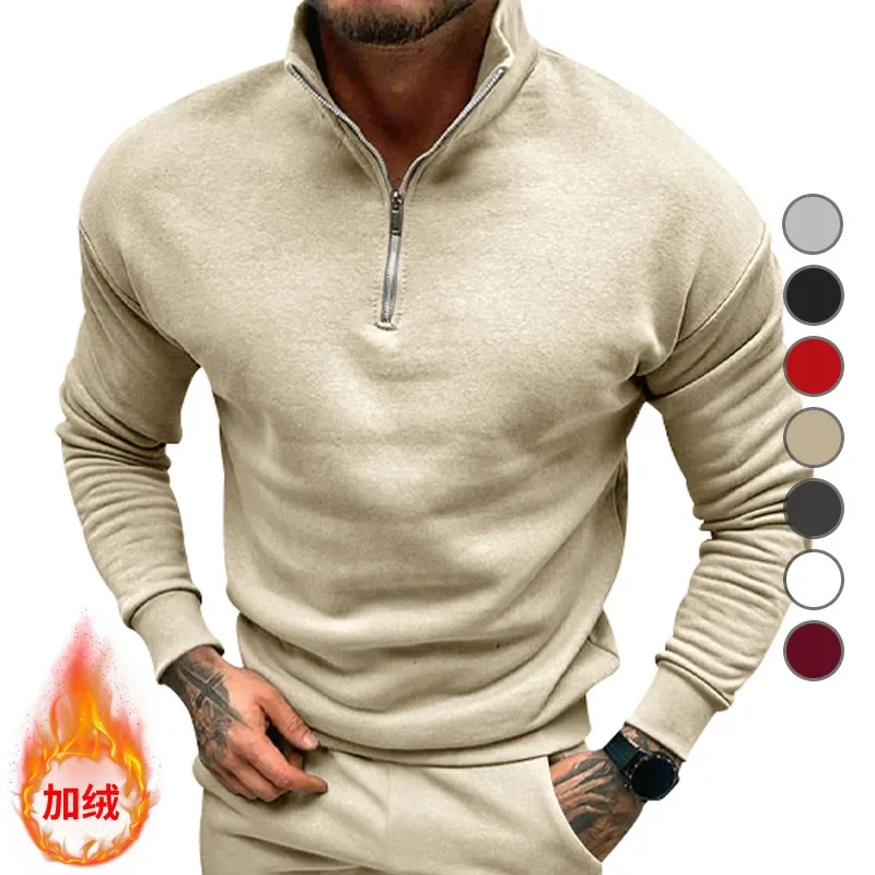 

Autumn Thick Warm Knitted Sweaters Comfy Clothing Half Zip Fleece Winter Coat Solid Long Sleeve Turtleneck Shirts Pullover Men