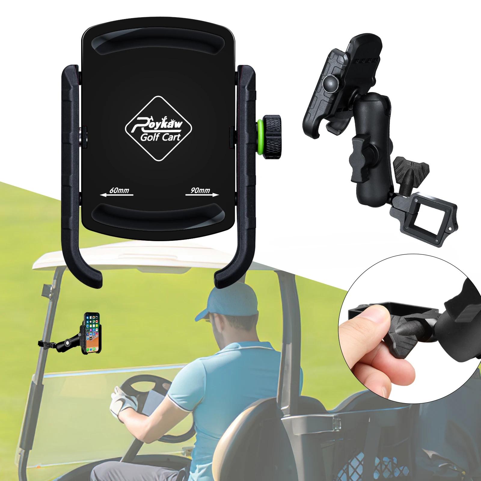 Roykaw Golf Cart Phone Mount Holder for iPhone/Galaxy/Google Pixel - Compatible with EZGO,Club Car,Yamaha, Upgrade Quick Release