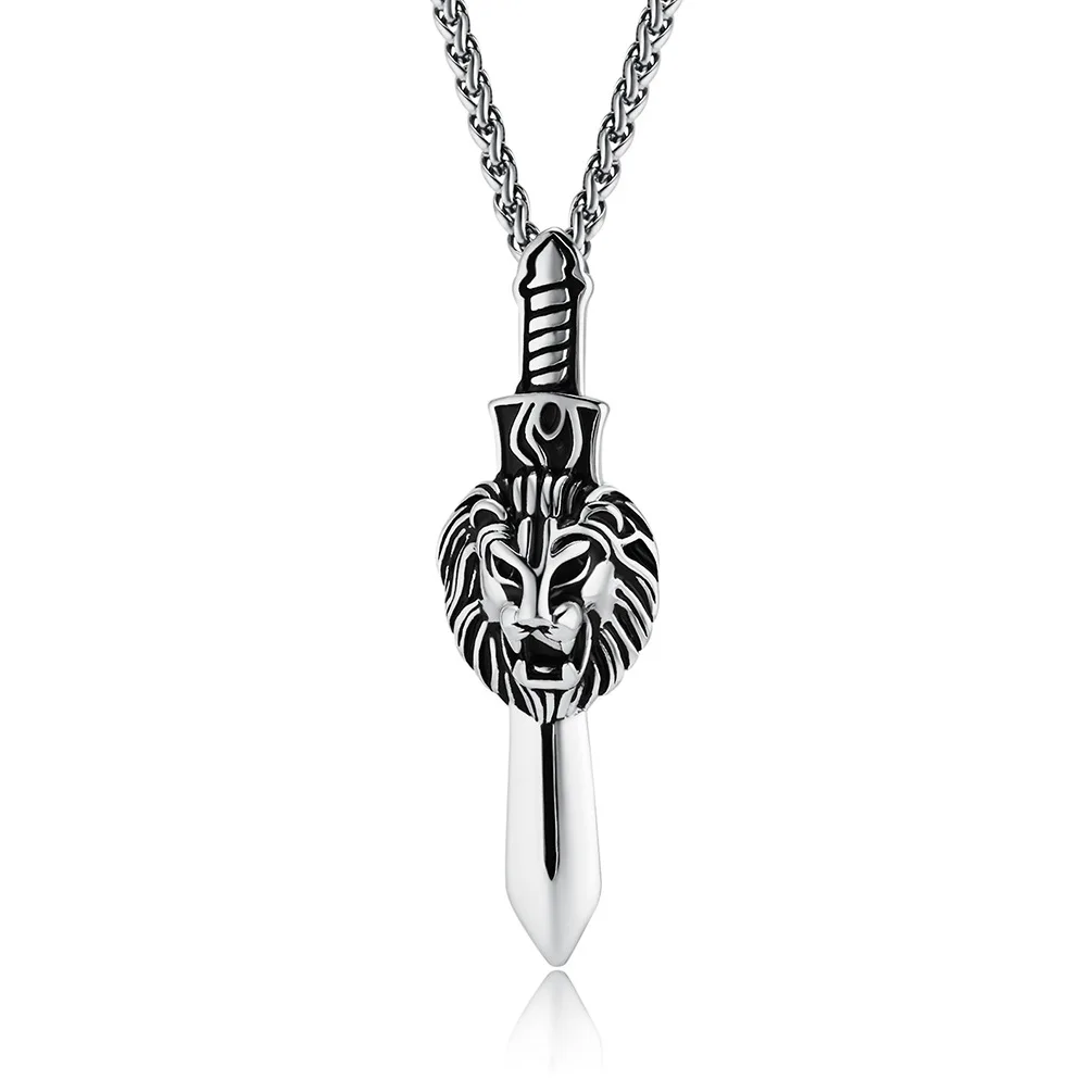 Retro Lion Head Stainless Steel Necklace Defense Short Sword Accessories Tools