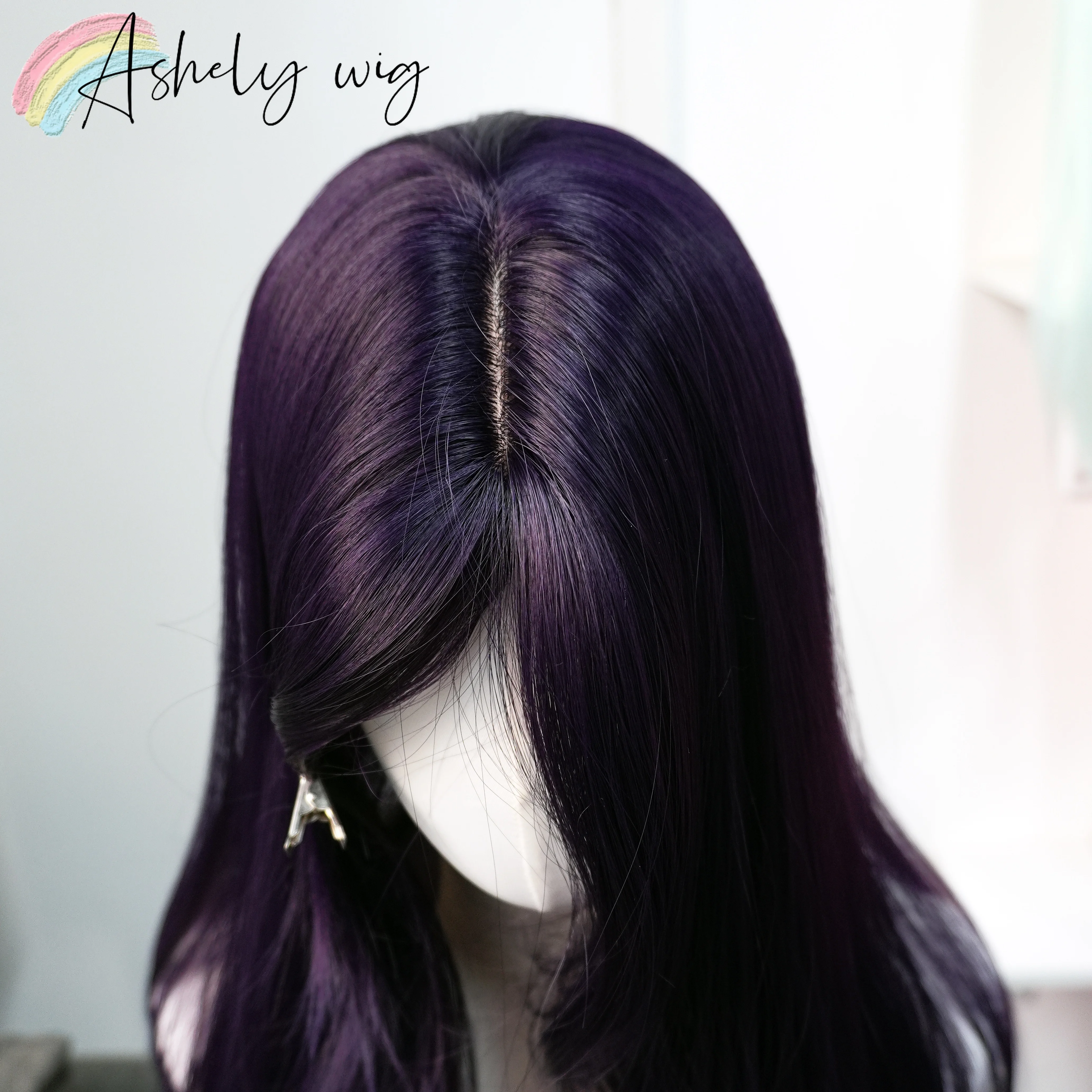 Ashely Wig with Curtain Bangs 26inch Dark Purple Wigs Lolita Long Layered Straight Lace Wig for Daily Use Deguisement Femmes image 3