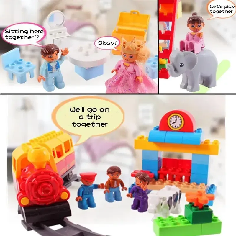 Big Size Building Block Dolls Family Princess Workers Character Figures Compatible Duplo Children Kids Educational Creative Toys