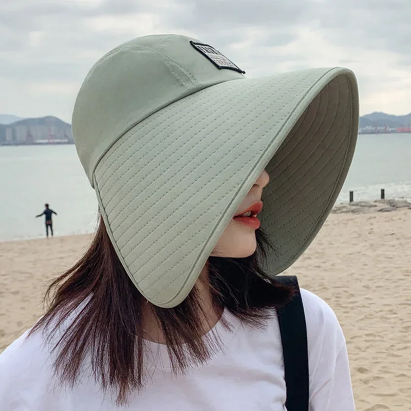 Women Hat Summer UV Protection Fashionable Large Brim Sun Protectioncap Beach Hats Ponytail Travel Visor Panama