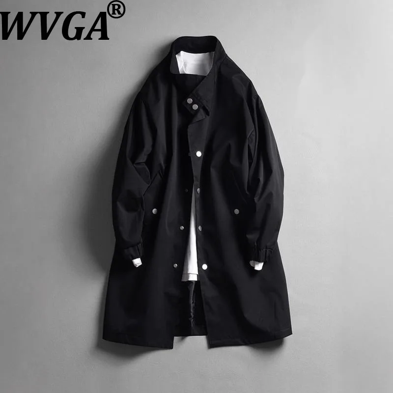 

WVGA весенне-осенний новый мужской однобортный плащ средней длины с воротником-стойкой, шикарная нишевая повседневная куртка большого размера Ins Y2K W15380