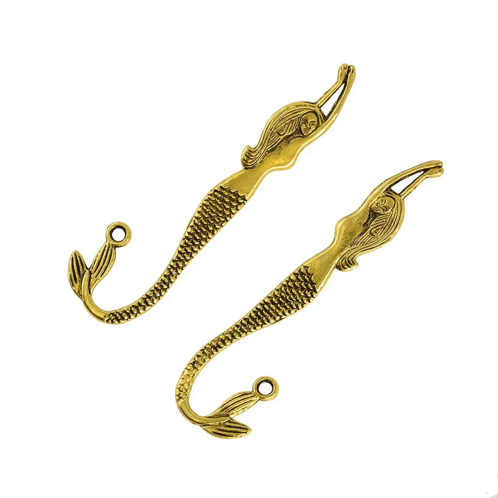 Marcapáginas de sirena dorada, dijes colgantes, accesorios de joyería DIY, 10 piezas
