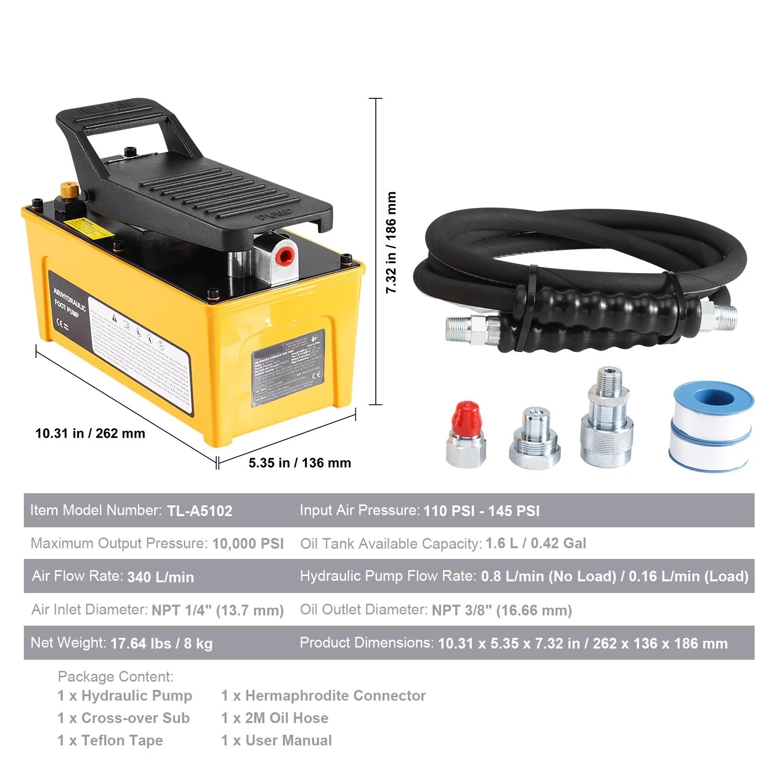 مضخة هواء هيدروليكية من الألومنيوم مضخة قدم تعمل بالهواء 10000 رطل لكل بوصة مربعة مضخة آلة الإطار لآلات إطار جسم السيارات وعمود السحب