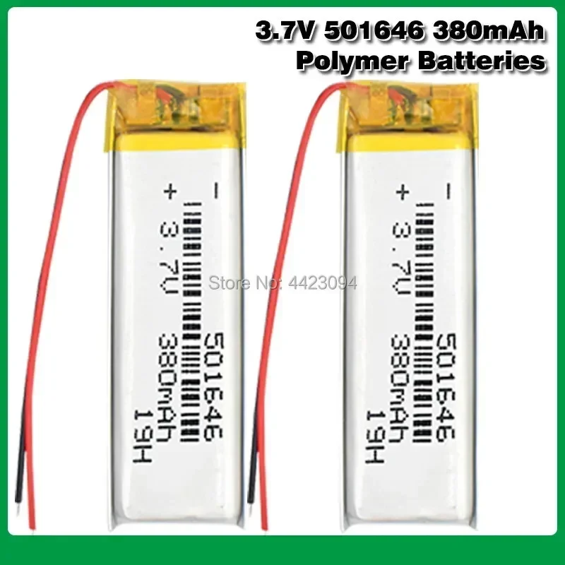 3.7V 380mAh 501646 Lithium Polymer LiPo Rechargeable Battery ion cells For Mp3 Mp4 Mp5 DIY PAD DVD E-book bluetooth headset