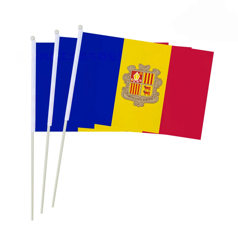 Aerlxemrbrae Custom Hand Flag 50pcs/lot 14*21CM   Andorra hand flag  Andorra Hand Waving banner with Plastic Flagpole for Events