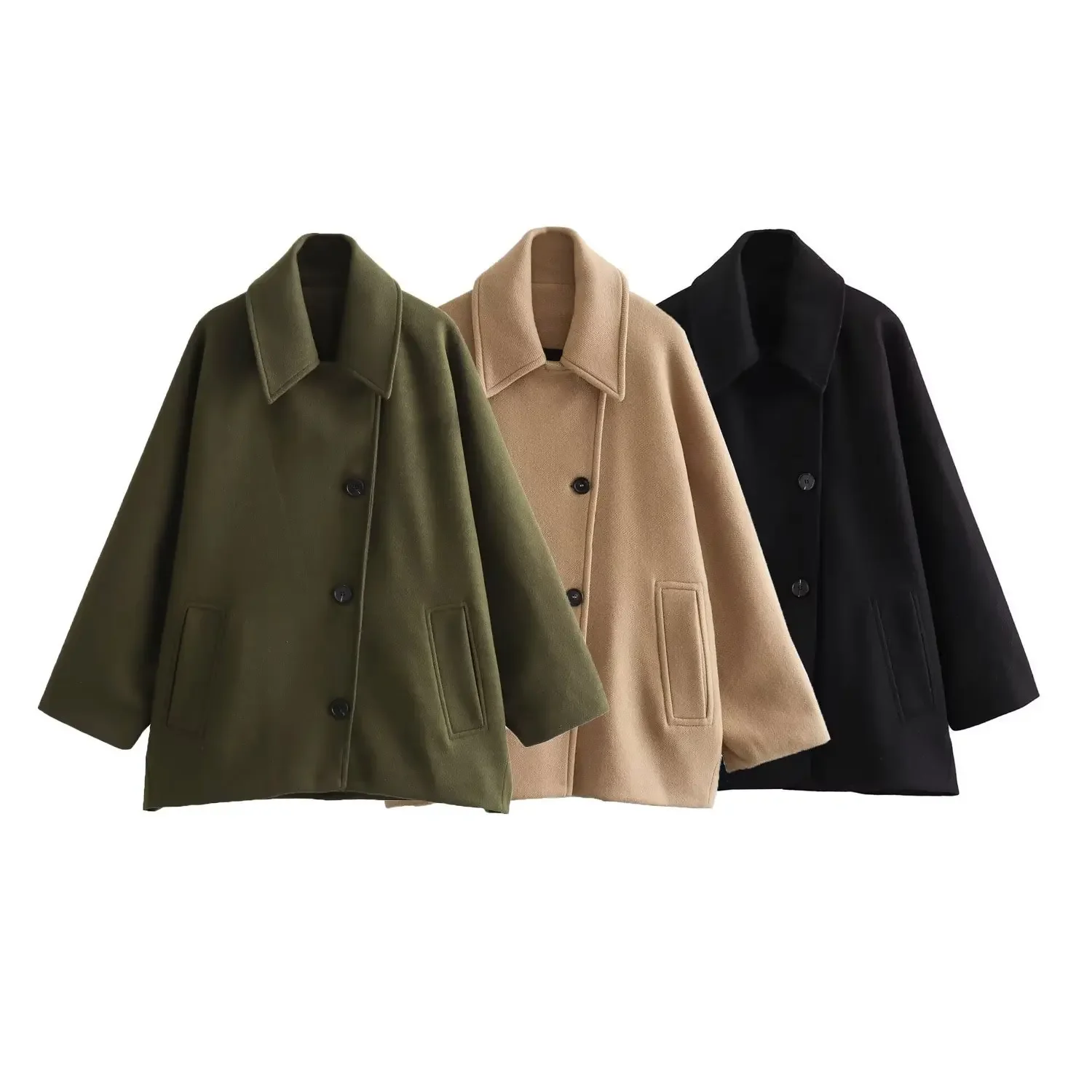 

New Street Fashion Outerwear Full Sleeve Flip Collar Autumn Hot Sale Of The Season Women's Loose Regular Style Mixed Fiber Coat