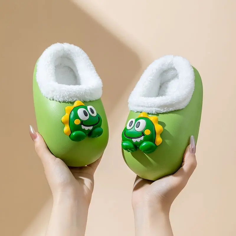 

New Winter Kids Cartoon Slippers Warm Fleece Lined EVA Waterproof Non Slip Indoor Outdoor Cotton Shoes for Boys Girls