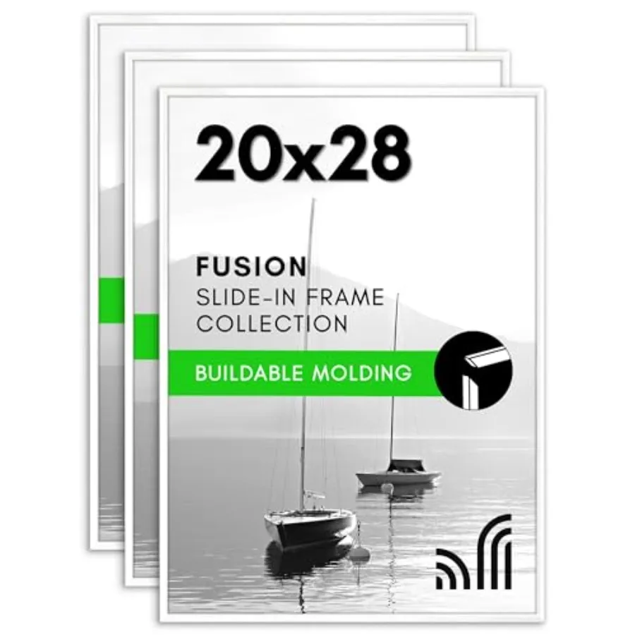 

Picture Frame with Polished Front Cover - Set of 3 - Slide-In Photo Frame with Buildable Molding - Fusion Collection - Picture