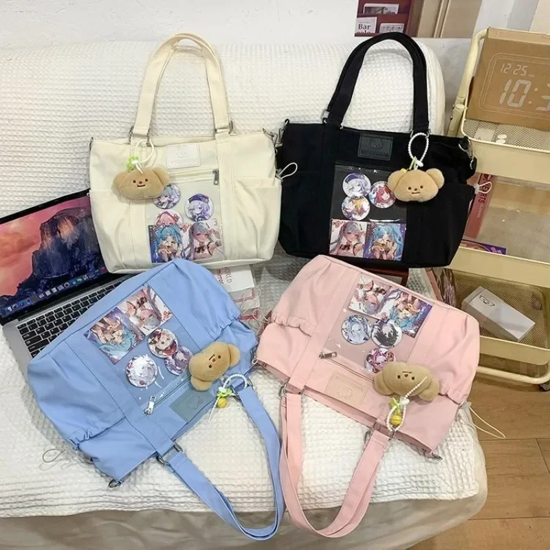 Richme Harajuku Tote Bags Women Casual Daily Nylon Commute Crossbody Shoulder Bolso Mujer Subculture DIY Badge Ita Bag Female