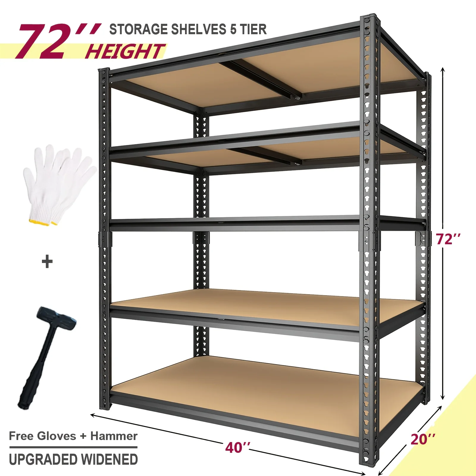 

72"H Ndustrial Metal Shelving Unit with A Robust 3500 LB Capacity - Features An Extra Wide 40" Stand-Alone Storage Shelf, Adjustable Height, And Easy No-Bolt Assembly with Easyclimb Rubber Feet, Suitable for Heavy-Duty Use In Garages