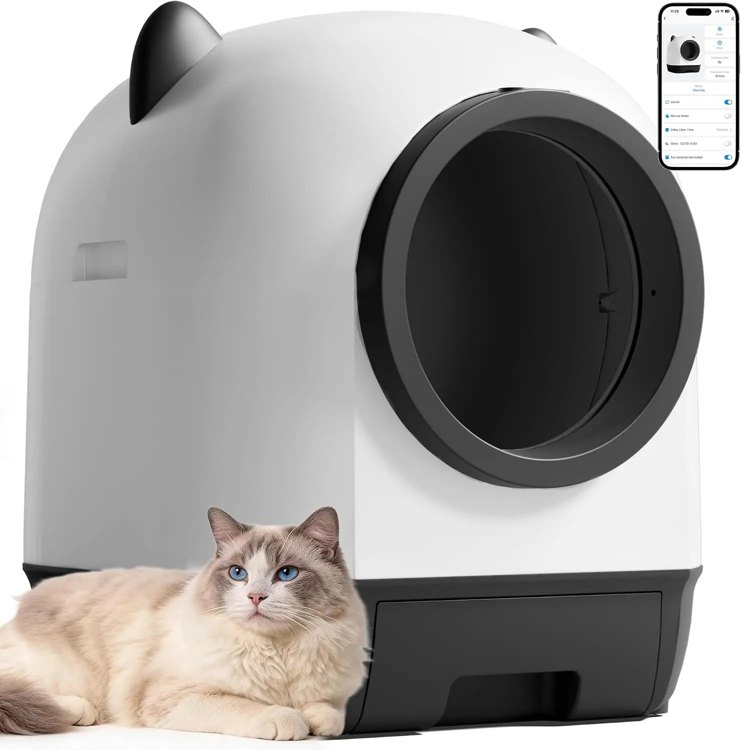 Automatic Cat Litter Box Self Cleaning Litter Box Large Capacity for Multiple Cats, App Control with Safety Sensors, Includes Sc