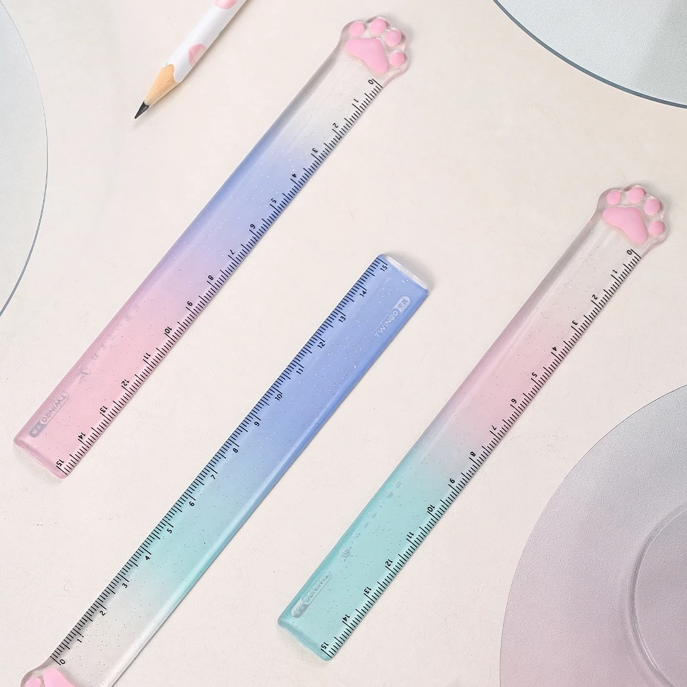 15cm Cat Claw Ruler Gradient Color Clear Scale Straight Measuring Rule Bookmark Stationery Office School A7588