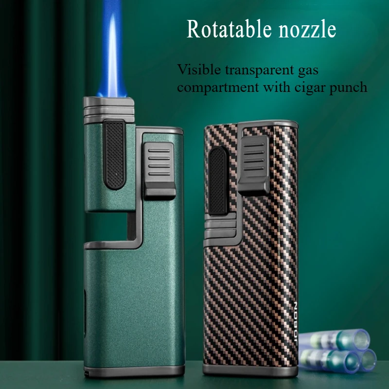 

Rotable Nozzle Lighter with Cigar Puncher Visible Air Chamber Direct Inflation Lighters & Smoking Accessories Cigar Igniter
